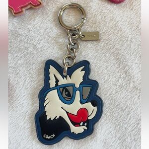 Coach Collectable Y2K Blue Wolf Dog Keychain Character Charm w/ Glasses